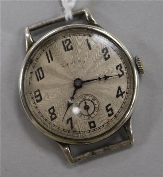 A gentlemans late 1920s silver Genex manual wind wrist watch with sunburst dial (no strap).